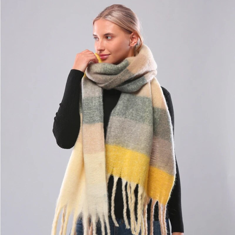 Modes Kašmira Šalle Sievietēm Ac Krāsaini Plaid Šalles Ziemas Biezi Silti Gari Pušķi Pashmina Sega Šalles 40*210CM