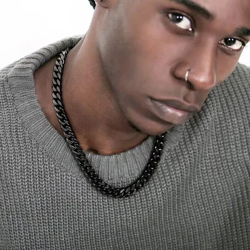 Basic Punk rozsdamentes acél 3,5,7 mm-es kubai nyakláncok férfiaknak női fekete arany színű lánctartók tömör fém ékszerek