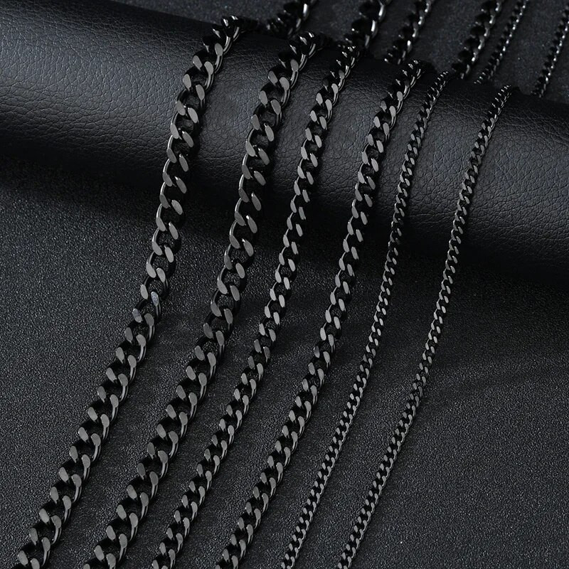Basic Punk rozsdamentes acél 3,5,7 mm-es kubai nyakláncok férfiaknak női fekete arany színű lánctartók tömör fém ékszerek