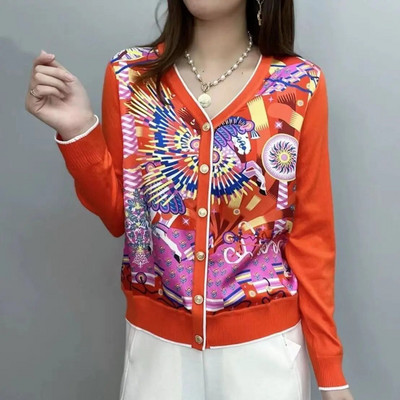 2023. Proljeće Jesen, Nova modna majica s dugim rukavima s V-izrezom, ženski temperamentni ležerni kardigan s okruglim izrezom i dugmadima