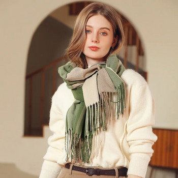 65*185 см зимен шал за жени Кашмирен нов кариран къс топъл шал с ресни Дамски удебелен шал Моден плътен подарък