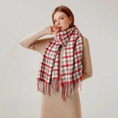 Sieviešu ziemas silta kašmira rūtainā šalle šalle bieza gara pashmina modes grezna zīmola krāsa suņu zoba šalles aptinumi 70*180cm