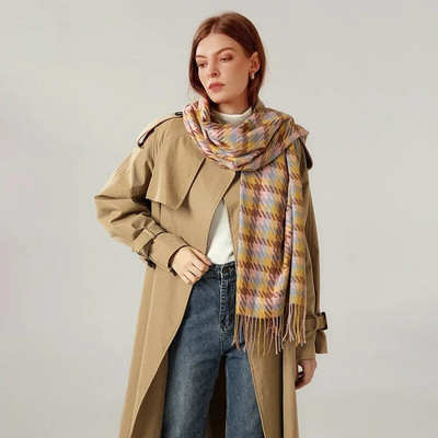 Sieviešu ziemas silta kašmira rūtainā šalle šalle bieza gara pashmina modes grezna zīmola krāsa suņu zoba šalles aptinumi 70*180cm