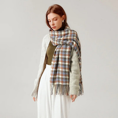 Sieviešu ziemas silta kašmira rūtainā šalle šalle bieza gara pashmina modes grezna zīmola krāsa suņu zoba šalles aptinumi 70*180cm