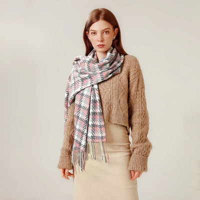 Sieviešu ziemas silta kašmira rūtainā šalle šalle bieza gara pashmina modes grezna zīmola krāsa suņu zoba šalles aptinumi 70*180cm