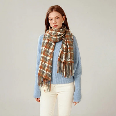 Sieviešu ziemas silta kašmira rūtainā šalle šalle bieza gara pashmina modes grezna zīmola krāsa suņu zoba šalles aptinumi 70*180cm