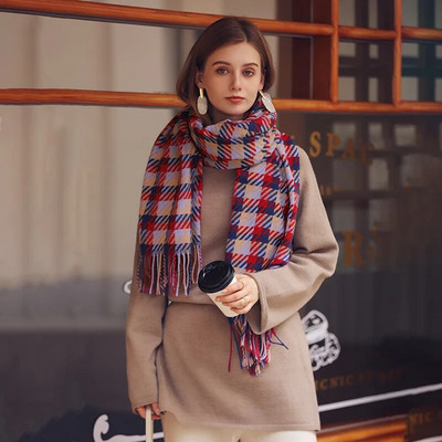 Sieviešu ziemas silta kašmira rūtainā šalle šalle bieza gara pashmina modes grezna zīmola krāsa suņu zoba šalles aptinumi 70*180cm