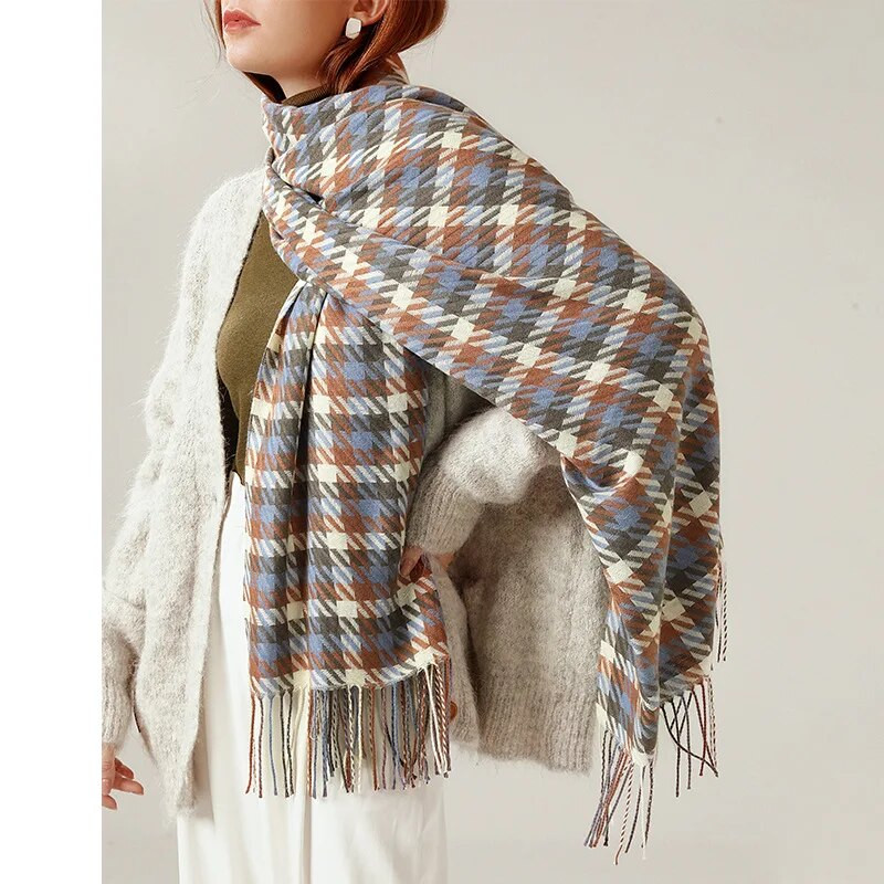 Sieviešu ziemas silta kašmira rūtainā šalle šalle bieza gara pashmina modes grezna zīmola krāsa suņu zoba šalles aptinumi 70*180cm