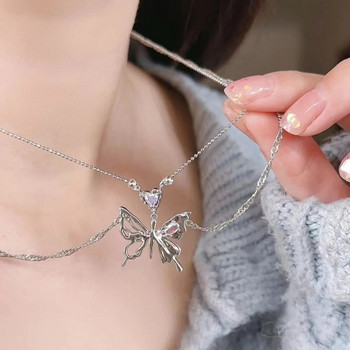 Колие с висулка Y2K Crystal Butterfly Women Light Luxury Egirl Punk Heart Grunge Ключица Chain Fashion Jewelry Party Gift 2023