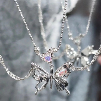 Колие с висулка Y2K Crystal Butterfly Women Light Luxury Egirl Punk Heart Grunge Ключица Chain Fashion Jewelry Party Gift 2023