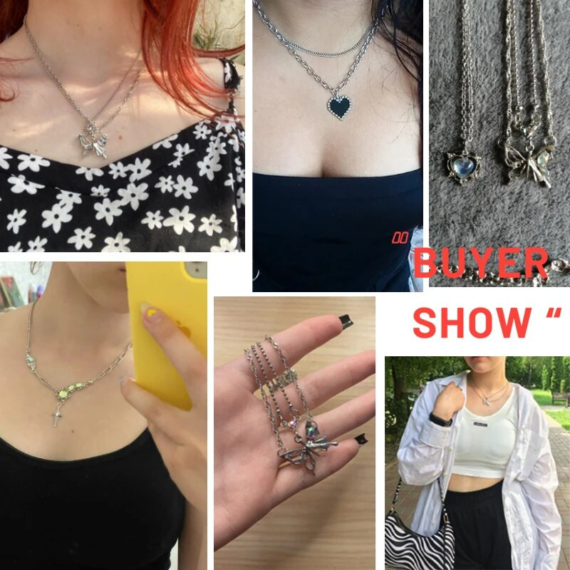 Y2K kristāla tauriņu kulonu kaklarota sievietēm, viegla greznība, Egirl panku sirds, grunge atslēgas kaula ķēde, modes rotaslietas ballītei 2023. gada dāvana