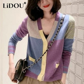 Rudens un ziemas korejiešu stila džemperis ar V veida kakla izgriezumu, sieviešu džemperis, brīvs, ikdienišķs, adāms mētelis sievietēm, elegants, saldais jaciņš