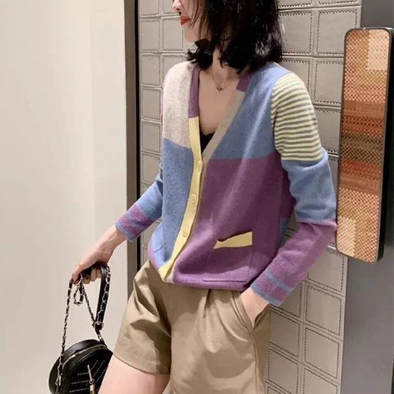 Rudens un ziemas korejiešu stila džemperis ar V veida kakla izgriezumu, sieviešu džemperis, brīvs, ikdienišķs, adāms mētelis sievietēm, elegants, saldais jaciņš