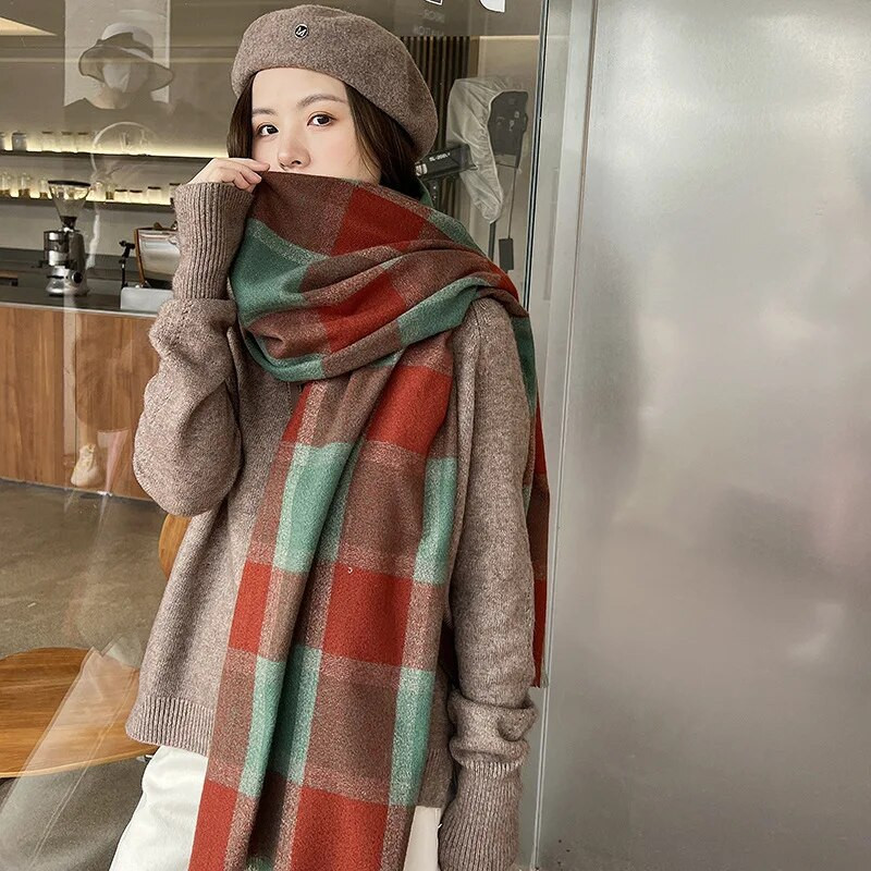 70*190 cm novi karirani šal od umjetnog kašmira za žene, debeli topli modni dugi šalovi od pašmine, jednostavni omoti, besplatna dostava