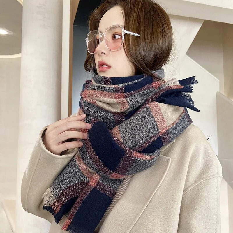 70*190 cm novi karirani šal od umjetnog kašmira za žene, debeli topli modni dugi šalovi od pašmine, jednostavni omoti, besplatna dostava