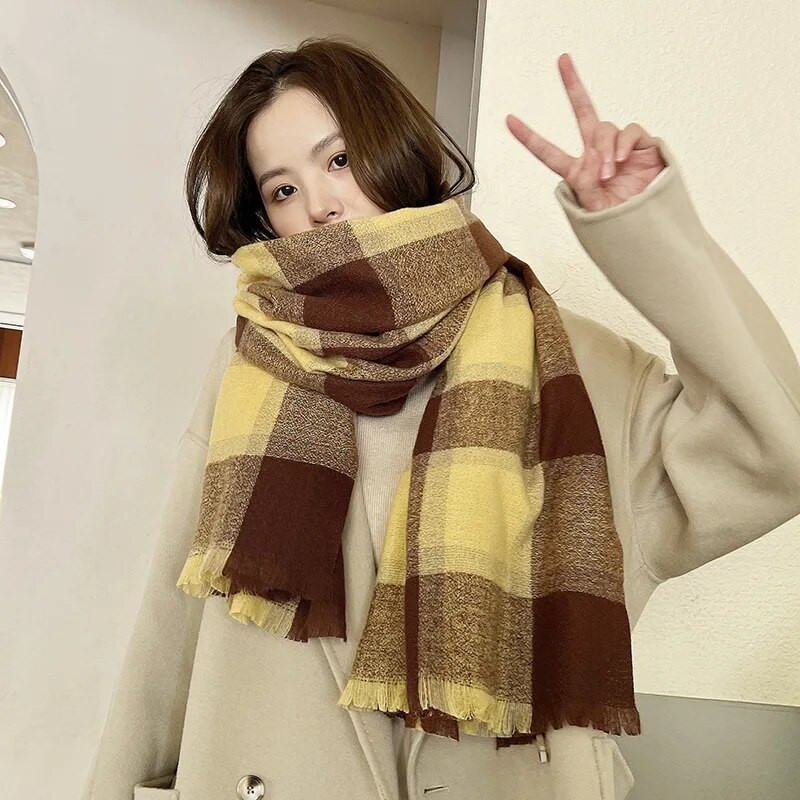70*190 cm novi karirani šal od umjetnog kašmira za žene, debeli topli modni dugi šalovi od pašmine, jednostavni omoti, besplatna dostava