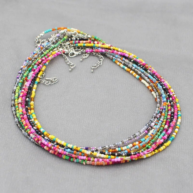 Egyszerű mag gyöngyök Strand Choker nyaklánc női szál gallér bűbáj színes kézzel készített Bohemia Collier Femme ékszer ajándék