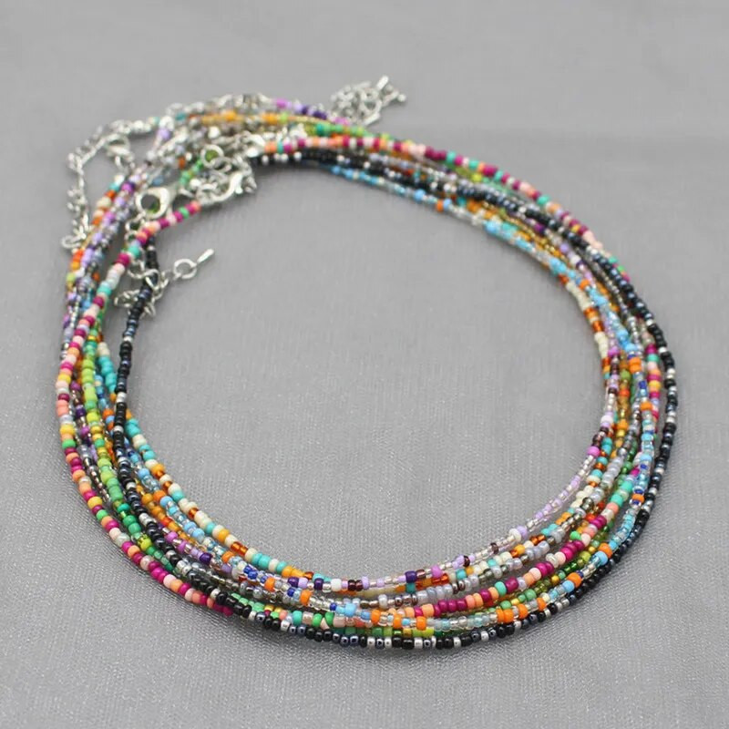 Egyszerű mag gyöngyök Strand Choker nyaklánc női szál gallér bűbáj színes kézzel készített Bohemia Collier Femme ékszer ajándék