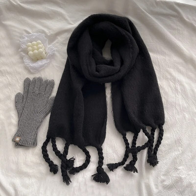 Ženska zima Luksuzni jednobojni šal od kašmira Zimski topli šal i omot Debeli dugi mekani Bufanda šalovi s velikim resama Pokrivač od pašmine