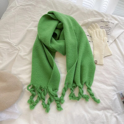 Ženska zima Luksuzni jednobojni šal od kašmira Zimski topli šal i omot Debeli dugi mekani Bufanda šalovi s velikim resama Pokrivač od pašmine