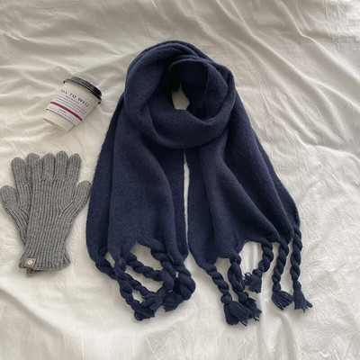 Ženska zima Luksuzni jednobojni šal od kašmira Zimski topli šal i omot Debeli dugi mekani Bufanda šalovi s velikim resama Pokrivač od pašmine