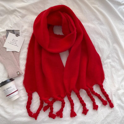 Ženska zima Luksuzni jednobojni šal od kašmira Zimski topli šal i omot Debeli dugi mekani Bufanda šalovi s velikim resama Pokrivač od pašmine