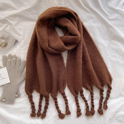 Ženska zima Luksuzni jednobojni šal od kašmira Zimski topli šal i omot Debeli dugi mekani Bufanda šalovi s velikim resama Pokrivač od pašmine