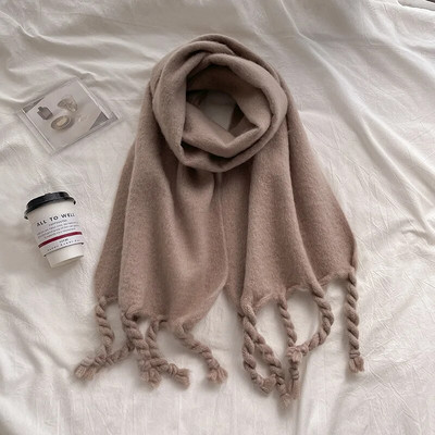 Ženska zima Luksuzni jednobojni šal od kašmira Zimski topli šal i omot Debeli dugi mekani Bufanda šalovi s velikim resama Pokrivač od pašmine