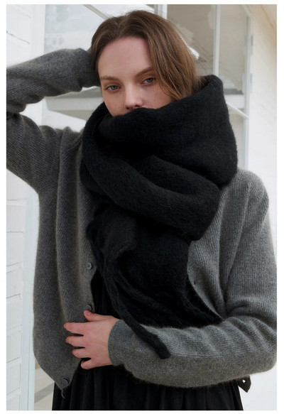 Ženska zima Luksuzni jednobojni šal od kašmira Zimski topli šal i omot Debeli dugi mekani Bufanda šalovi s velikim resama Pokrivač od pašmine