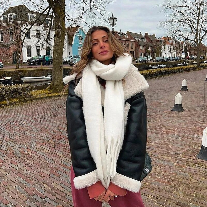 Ženska zima Luksuzni jednobojni šal od kašmira Zimski topli šal i omot Debeli dugi mekani Bufanda šalovi s velikim resama Pokrivač od pašmine