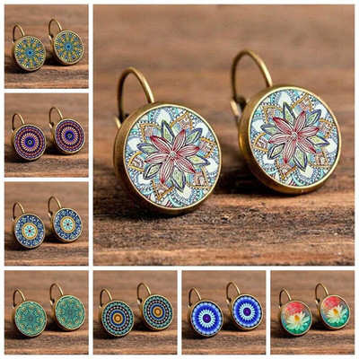 FSUNION Boho Flower Drop auskarai moterims Vintažiniai papuošalai geometrinio rašto apvalūs auskarai Bijoux Boucles D`oreilles Bohemia