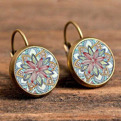 FSUNION Boho Flower Drop Auskari Sievietēm Vintage Juvelierizstrādājumi Ģeometriski Raksti Apaļi Auskari Bijoux Boucles D'oreilles Bohemia