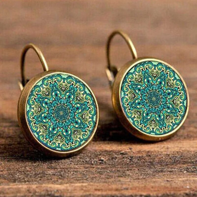 FSUNION Boho Flower Drop Auskari Sievietēm Vintage Juvelierizstrādājumi Ģeometriski Raksti Apaļi Auskari Bijoux Boucles D'oreilles Bohemia