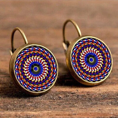 FSUNION Boho Flower Drop Auskari Sievietēm Vintage Juvelierizstrādājumi Ģeometriski Raksti Apaļi Auskari Bijoux Boucles D'oreilles Bohemia