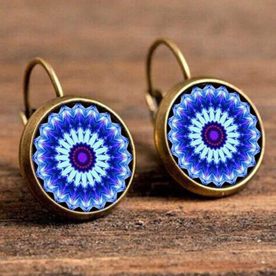 FSUNION Boho Flower Drop Auskari Sievietēm Vintage Juvelierizstrādājumi Ģeometriski Raksti Apaļi Auskari Bijoux Boucles D'oreilles Bohemia