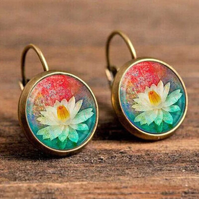 FSUNION Boho Flower Drop Auskari Sievietēm Vintage Juvelierizstrādājumi Ģeometriski Raksti Apaļi Auskari Bijoux Boucles D'oreilles Bohemia
