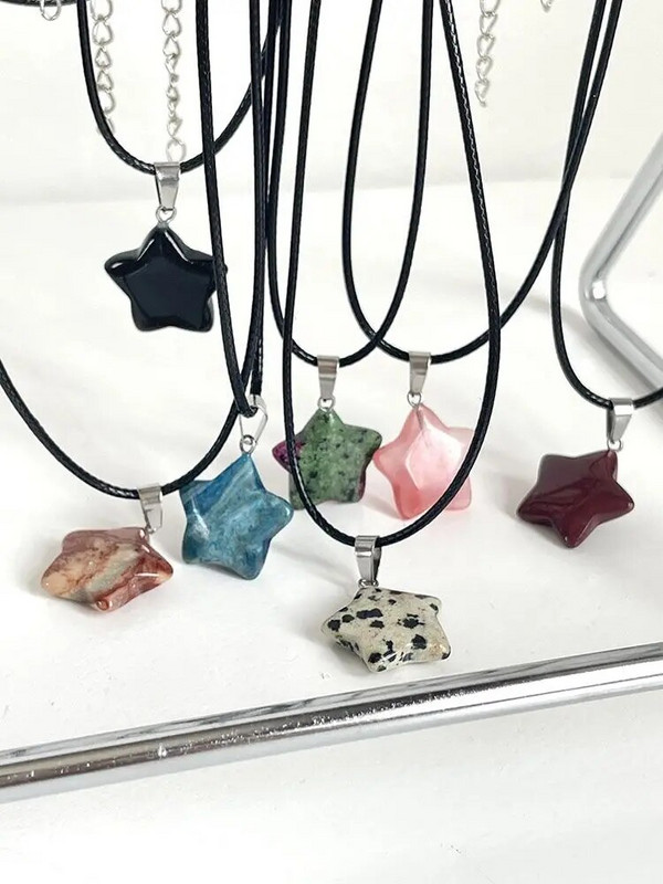 Trend prirodni kamen Hexagon Crystal Rose Quartz Opal Star Privjesak Ogrlica za žene Fluorit Lapis Bullet Pendulum Nakit Poklon