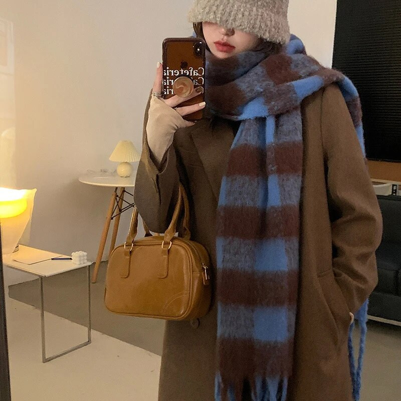Nosite dugi ženski karirani šal, zdepast preveliki topli šal za zimu/jesen, velike tartan marame, omotani šal