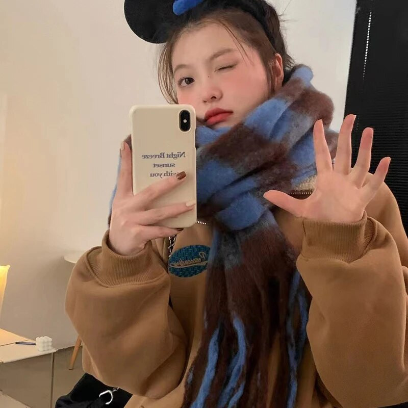 Nosite dugi ženski karirani šal, zdepast preveliki topli šal za zimu/jesen, velike tartan marame, omotani šal