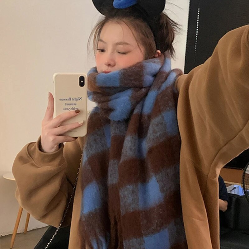 Nosite dugi ženski karirani šal, zdepast preveliki topli šal za zimu/jesen, velike tartan marame, omotani šal