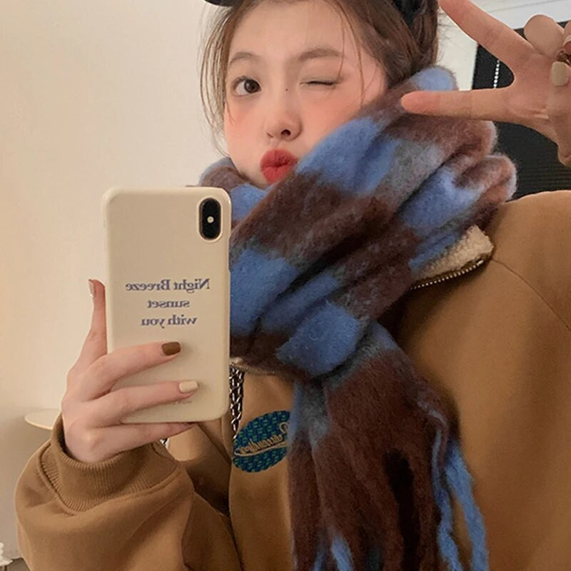 Nosite dugi ženski karirani šal, zdepast preveliki topli šal za zimu/jesen, velike tartan marame, omotani šal