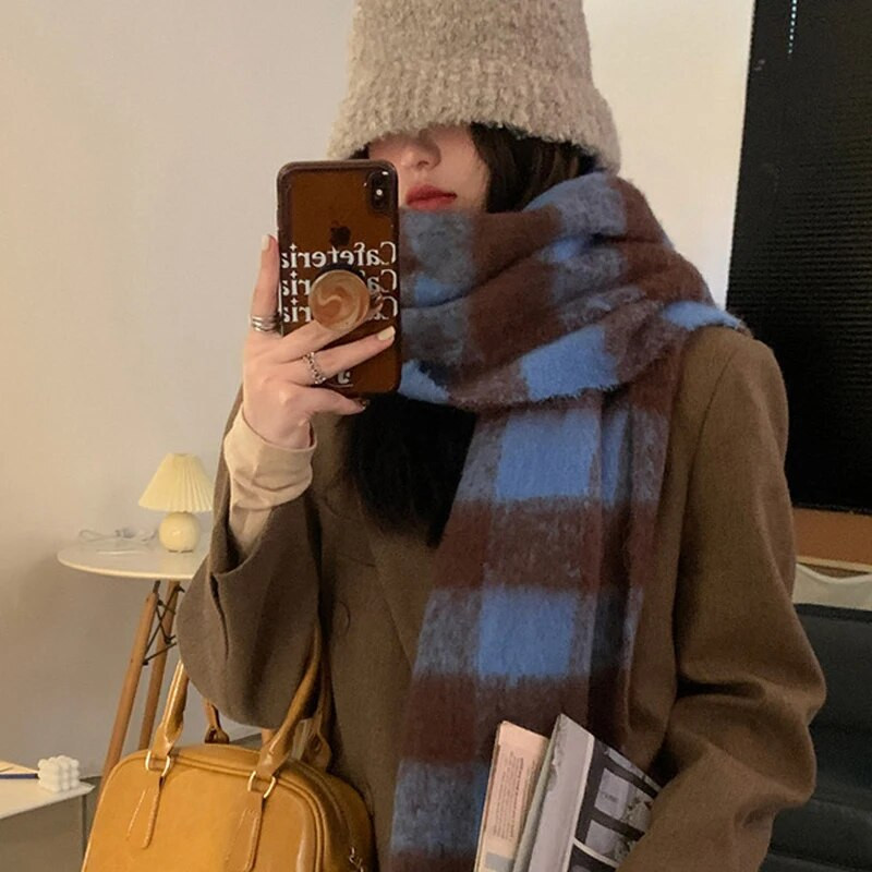 Nosite dugi ženski karirani šal, zdepast preveliki topli šal za zimu/jesen, velike tartan marame, omotani šal