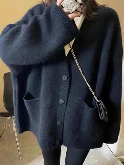 Jesen Zima Kardigan Ženski preveliki pleteni džemper Ženski džemper s jednim kopčanjem u korejskom stilu Ženski ležerni široki kaput od pletiva