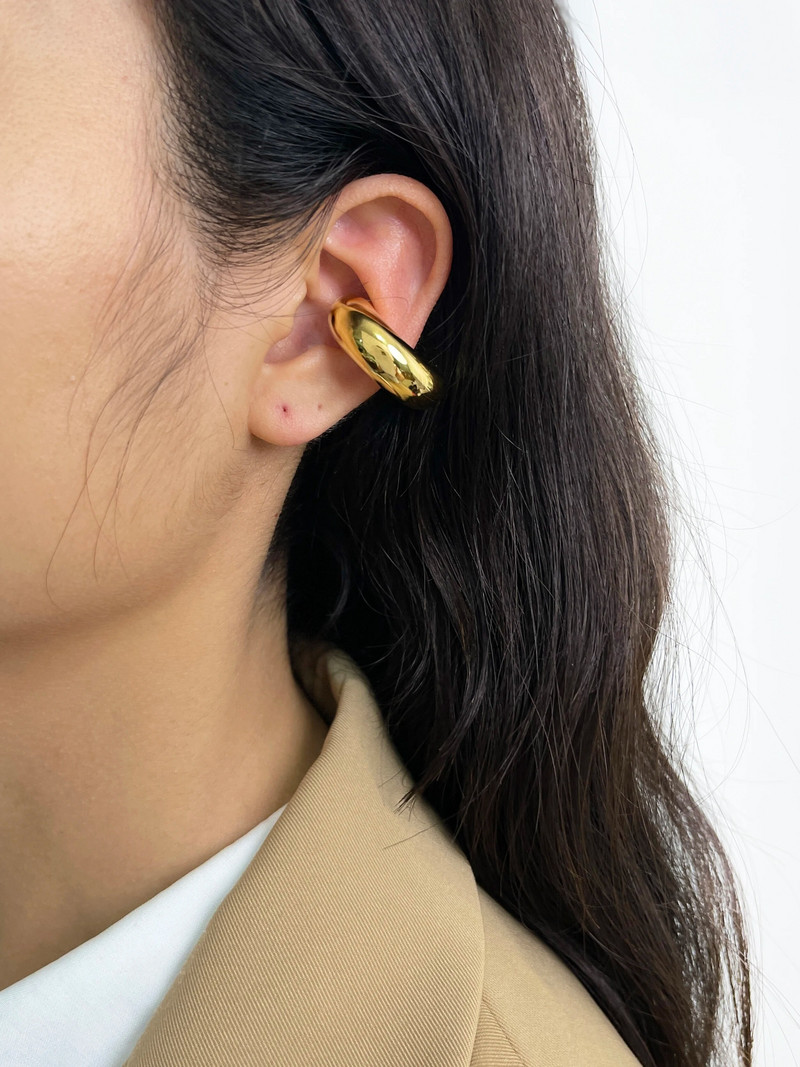 GHIDBK Debele naušnice od nehrđajućeg čelika pozlaćene PVD-om bez piercinga, uniseks odvažne naušnice s debelom hrskavičastom manžetom Hot