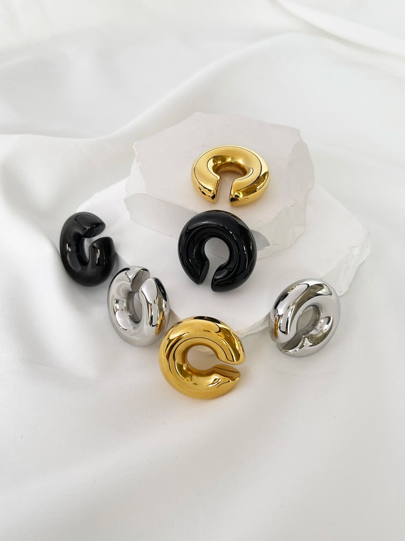 GHIDBK Debele naušnice od nehrđajućeg čelika pozlaćene PVD-om bez piercinga, uniseks odvažne naušnice s debelom hrskavičastom manžetom Hot