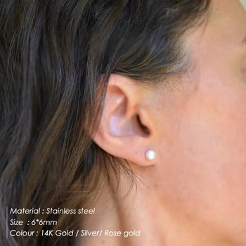 eManco 4/6/8MM Имитация на перла Корейски стил Обеци за жени Сребърни хипоалергенни обеци Бижута