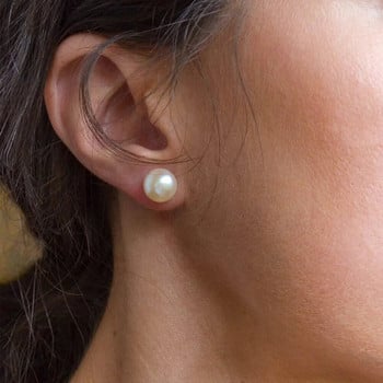 eManco 4/6/8MM Имитация на перла Корейски стил Обеци за жени Сребърни хипоалергенни обеци Бижута