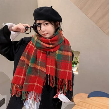 Модерен дамски уютен топъл зимен есенен шал с одеяло, стилни меки масивни карирани гигантски шалове с шал наметало