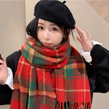 Модерен дамски уютен топъл зимен есенен шал с одеяло, стилни меки масивни карирани гигантски шалове с шал наметало