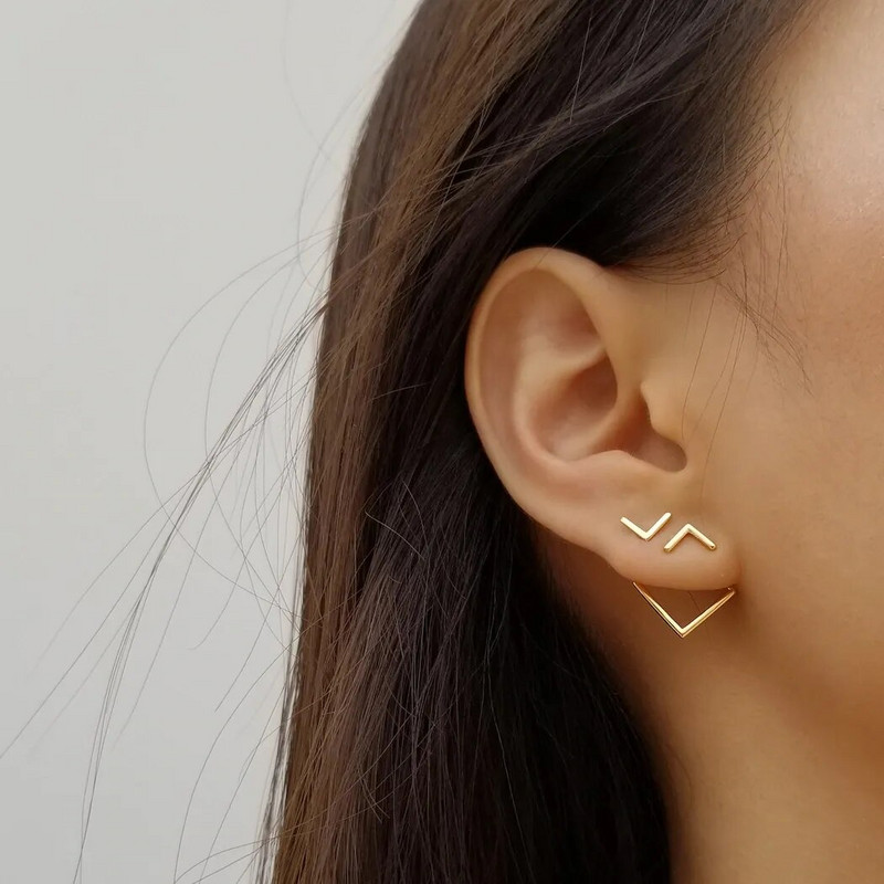 Minimalističke geometrijske naušnice Prednje i stražnje naušnice za žene Djevojke Zlatne boje Nežne četvrtaste naušnice Boho nakit
